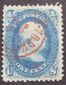 US Scott #63 1 cent Blue FRANKLIN used F/VF Red New York cancel (invS12a3) - Picture 1 of 2