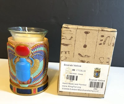 Soporte Votivo Escarabajo Egipcio Alado Escarabajo Té Luz Rey Tut Exposición NUEVO con CAJA Foto 1 de 2