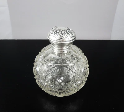 Antigua botella de perfume Birmingham William Davenport plata esterlina cristal 1911 Foto 1 de 4