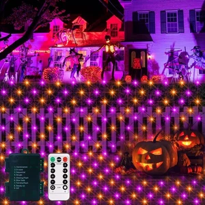 Halloween Net Lights Battery Operated, 5×5 ft 120 LED Net Lights with Control - Picture 1 of 8