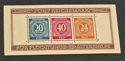 Post WWII Germany Zone A.A.S. Block Sheet MNH Yvert 1. 1946 Block Sheet $75 CV - Image 1 of 3