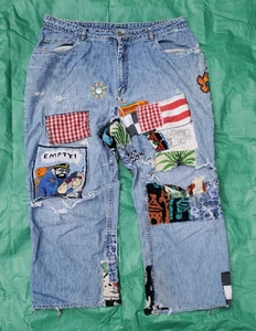 Vintage 90's Cotton Ginny Patchwork Distressed Blue Denim Jeans  - Bild 1 von 19