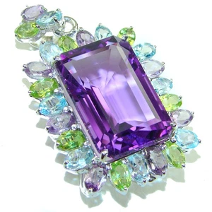 Amethyst Anhänger 45,4ct Rechteck 925 Sterling Silber Handarbeit Lila Schmuck - Bild 1 von 4