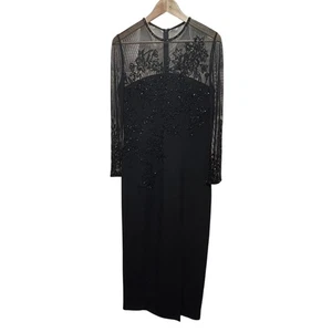 Vintage Nahdree schwarz Tie elegantes schwarzes langes Kleid Netz Blumendesign Damengröße 8 - Bild 1 von 6