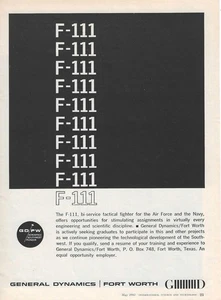 1963 General Dynamics Print Ad Cold War F-111 Bi-Service Tactical Fighter - Picture 1 of 7