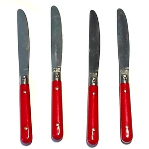 Vintage Retro Flatware Knifes set of 4 Stainless Made in Taiwan Red Handles  - Picture 1 of 3