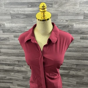 Athleta Sleeveless Collared Tunic Top Maroon Stretch Blouse Women’s XL - Picture 1 of 11