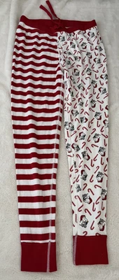 Hanna Andersson Xmas Candy Cane Peanuts Snoopy Stripe Jogger PJ Pants Women M - Image 1 of 3