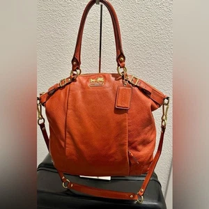 Coach 18641 Madison Leather Linsay Satchel Shoulder Bag Orange/Red Color - Picture 1 of 16