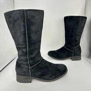 UGG Women 10 Linford Casual Mid Boots Black Suede Side Zip Up Sherpa 1012554 - Picture 1 of 12