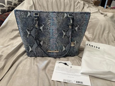 NEW! BRAHMIN Medium Asher Marine Seville Snake Leather Shoulder Bag Blue Purple - Image 1 of 4