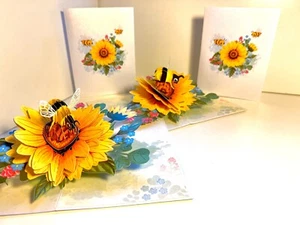 ORIGAMI POP CARDS Bumble Bee Attracting Sunflowers Happy Mother's Day 3D Pop Up - Picture 1 of 16
