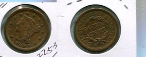 1853 BRAIDED HAIR LARGE CENT TYPE COIN VF XF 2253T - Picture 1 of 1
