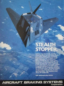 1/1992 PUB ABS AIRCRAFT BRAKING SYSTEMS F-117A STEALTH FIGHTER CARBON BRAKES AD - Foto 1 di 1