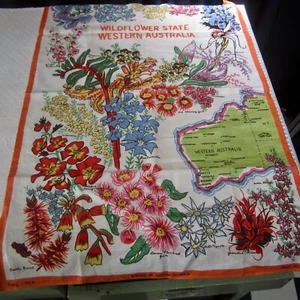 53cm x 80cm Vintage Linen West Australia Tea Towel 1950s 60s Wild Flowers Superb - Picture 1 of 6