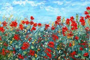 ACEO Poppy Field Flowers Painting Print Artist Trading Card 2.5x3.5 ATC - Picture 1 of 3