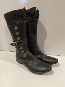 Pat Angas Black Leather Military Style Boots 38.5 7.5 - Picture 1 of 5