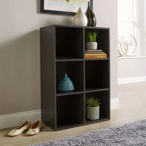 Storage Cube 6 Shelf Bookcase Wooden Display Unit Organiser Black Furniture - Picture 1 of 4