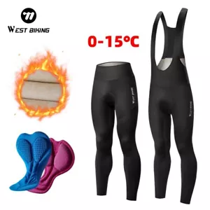 WEST BIKING Thermal Fleece Cycling Bibs Pants Autumn Winter Bike Tights Trousers - Picture 1 of 28