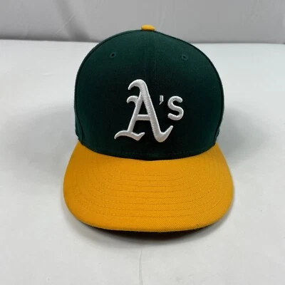 Oakland Athletics Baseball Hat Cap Fitted 7 1/4 Green Yellow New Era MLB Mens - Image 1 of 4