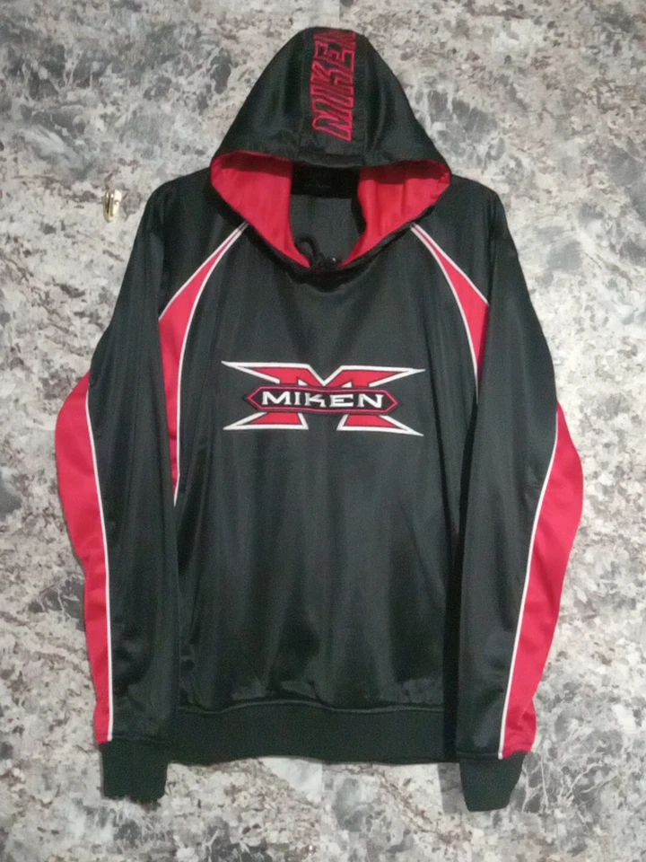 Sudadera/sudadera con capucha negra y roja vintage Miken para hombre talla S, softbol béisbol Foto 1 de 4