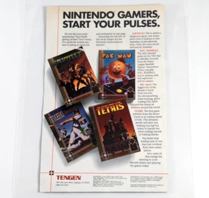 Tengen NES Game Ad - Gauntlet, Pac-Man, Tetris, RBI Baseball - Vintage Gaming Ar - Bild 1 von 6