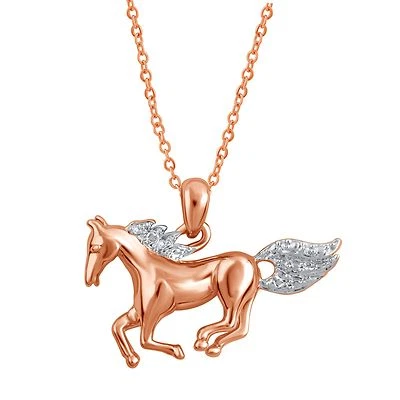 Colgante en forma de caballo chapado en oro rosa con cadena collar de diamantes para mujer Foto 1 de 3