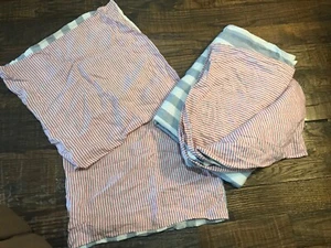 BALLARD Bettdecke Queen (90x92) Riviera Leinen blau & rot gestreift 2 Kissenbezüge wendbar - Bild 1 von 10