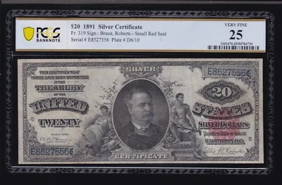 US 1891 $20 Manning Silver Certificate FR 319 PCGS 25 VF (556) - Image 1 of 2