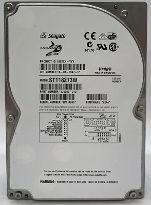 SEAGATE BARRACUDA ST118273W 18GB 68-PIN SCSI Hard Drive P/N: 9J5002-010 - Image 1 of 2