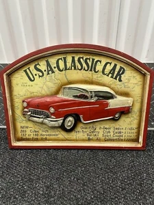 USA CLASSIC CAR WOOD WALL PLAQUE CHEVROLET DELRAY BEL AIR CAR 21X15 DIMENSIONAL - Picture 1 of 6