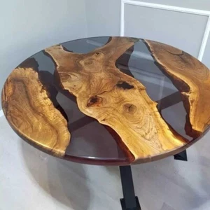 Round Epoxy Wood Table 21" – Live Edge Resin River Table coffee table - Picture 1 of 13