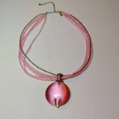 Premier Design Pink Cats Eye Pendant Necklace 1413 - Image 1 of 4