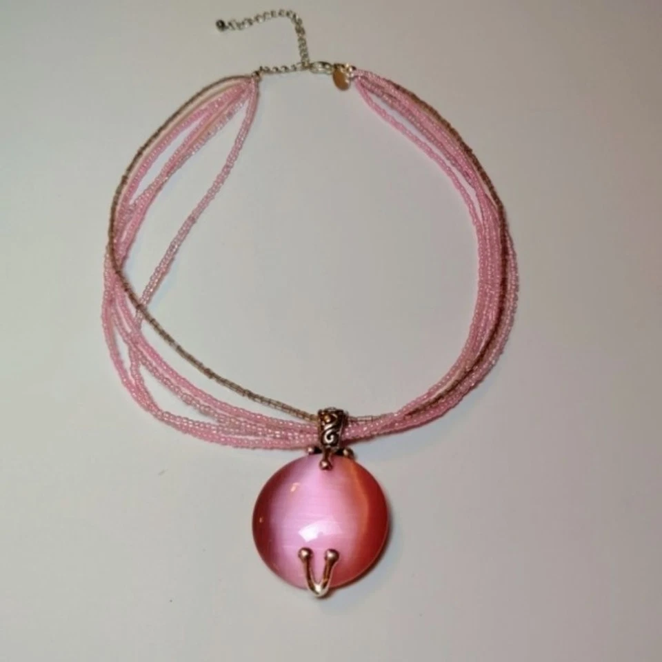 Premier Design Pink Cats Eye Pendant Necklace 1413 - Image 1 of 4