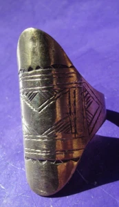 Niger Tuareg hand engraved BRASS gold colour oval ring - Picture 1 of 5