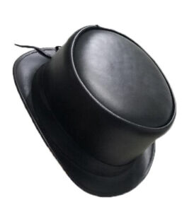 Leather Top Hat, Motorcycle - Black Low-Profile Top Hat (Men's & Ladies)