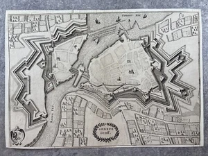 GRAVURE CARTE PLAN DE GENÈVE « GENEVE Genff » MERIAN MATTHÄUS L’ANCIEN 1640 XVII - Picture 1 of 9