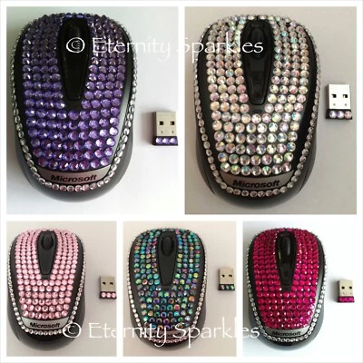 Customised MICROSOFT Diamanté Crystal Design USB WIRELESS MOUSE Mini Transceiver - Image 1 of 4