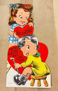 Vintage Valentine Card YOU'RE A HOT SKETCH 7"x4" Unused - Picture 1 of 2