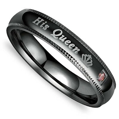 His Queen and Her King Stainless Steel Lover Couple Ring Engagement Promise Band - Image 1 of 4