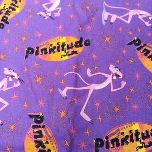 Pink Panther Pinkitude Flannel Fabric Material Purple Stars Cartoon Sewing 60" - Picture 1 of 7
