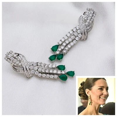 Principessa Kate ’S Nappa Parure Orecchini 5A Zircone Cubico & Smeraldo - Immagine 1 di 4