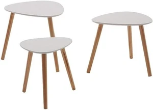 Nest of 3 End Tables Modern White Triangular Side Coffee Space Saving Set - Picture 1 of 10