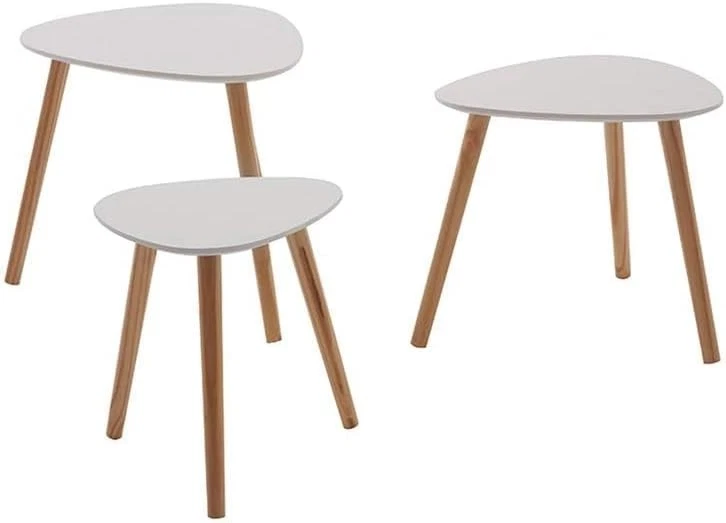 Nest of 3 End Tables Modern White Triangular Side Coffee Space Saving Set - Image 1 of 4