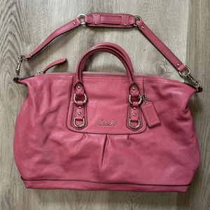 Coach Ashley Leather Handbag Purse F15447 Pink Fuschia Convertible Shoulder Bag - Picture 1 of 13