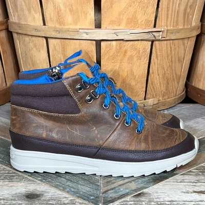 Clarks x Jack Nano Jaxton Run Brown Leather Blue Zip Up Laced Boots Boys Size 4 - Image 1 of 4