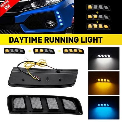 2x LED Daytime Running Lights Fog Lamps DRL For Honda Civic Type R 2017-2021 US - Image 1 of 4