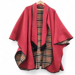 David Barry London Cape One Size Red Beige Tartan Vintage Womens - Preloved - Picture 1 of 24