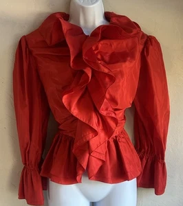 Vintage 70s The Gilberts For Tally Red Taffeta Peplum Ruffle Top Jacket Glam M/L - Picture 1 of 13