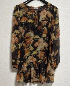 Haute Hippie Floral Embellished Long Sleeve Dress 100% Silk Small - Picture 1 of 3